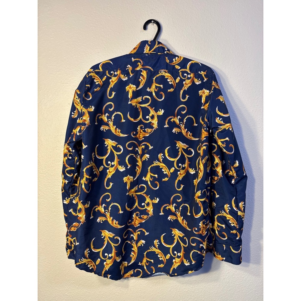 Ariat Mens Navy Gold Baroque Filigree Scroll Print Button Down Shirt Size 40 M - Picture 3 of 4